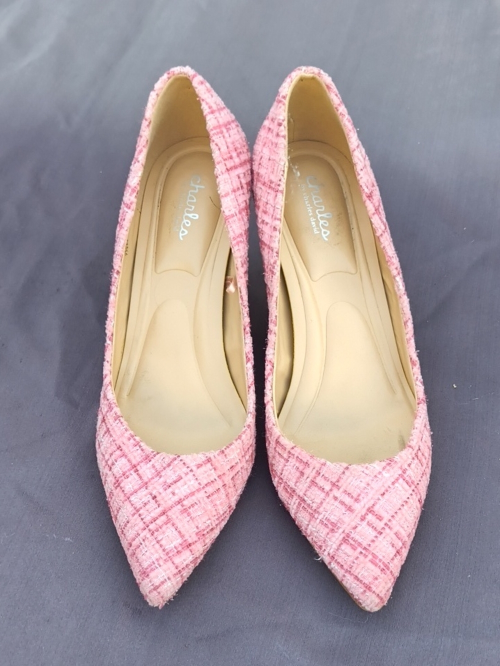 Charlies By Charlie David Pink Tweed Pointed Slip-On Kitten Heel Nyc AG